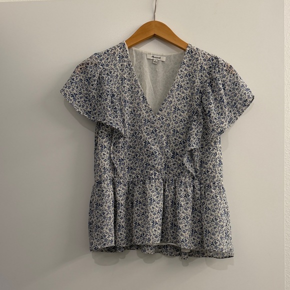 Madewell Tops - Madewell Blue and White Floral Ruffle Blouse
